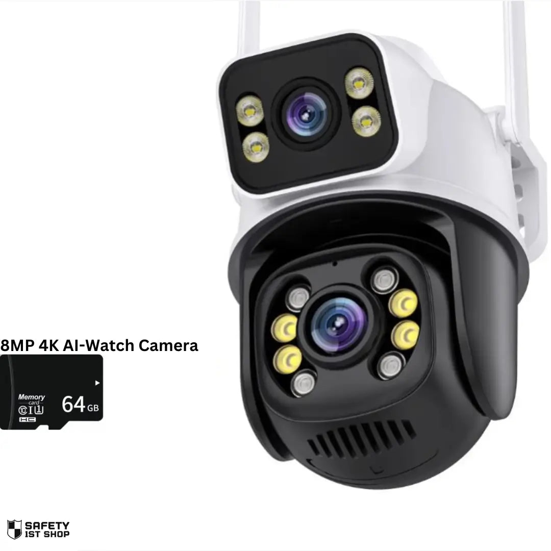 8MP surveillance camera with 64GB SD card, providing local storage for enhanced security and easy access to recordings