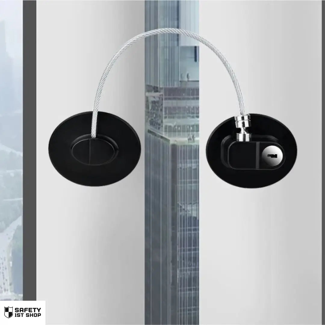 sleek black security lock with key mounted on flat surface, modern home safety solution