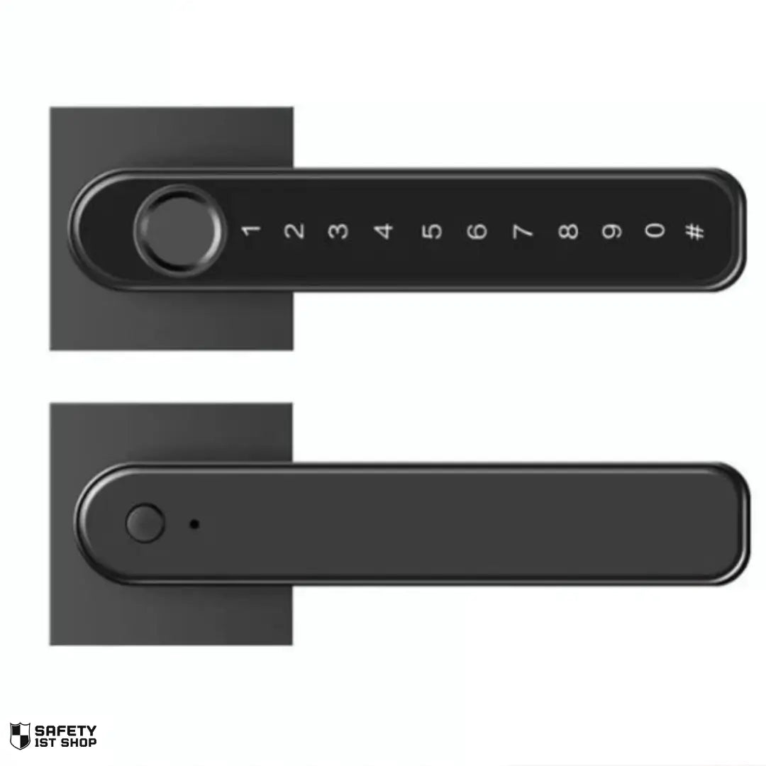 Black smart lock front view on white background
