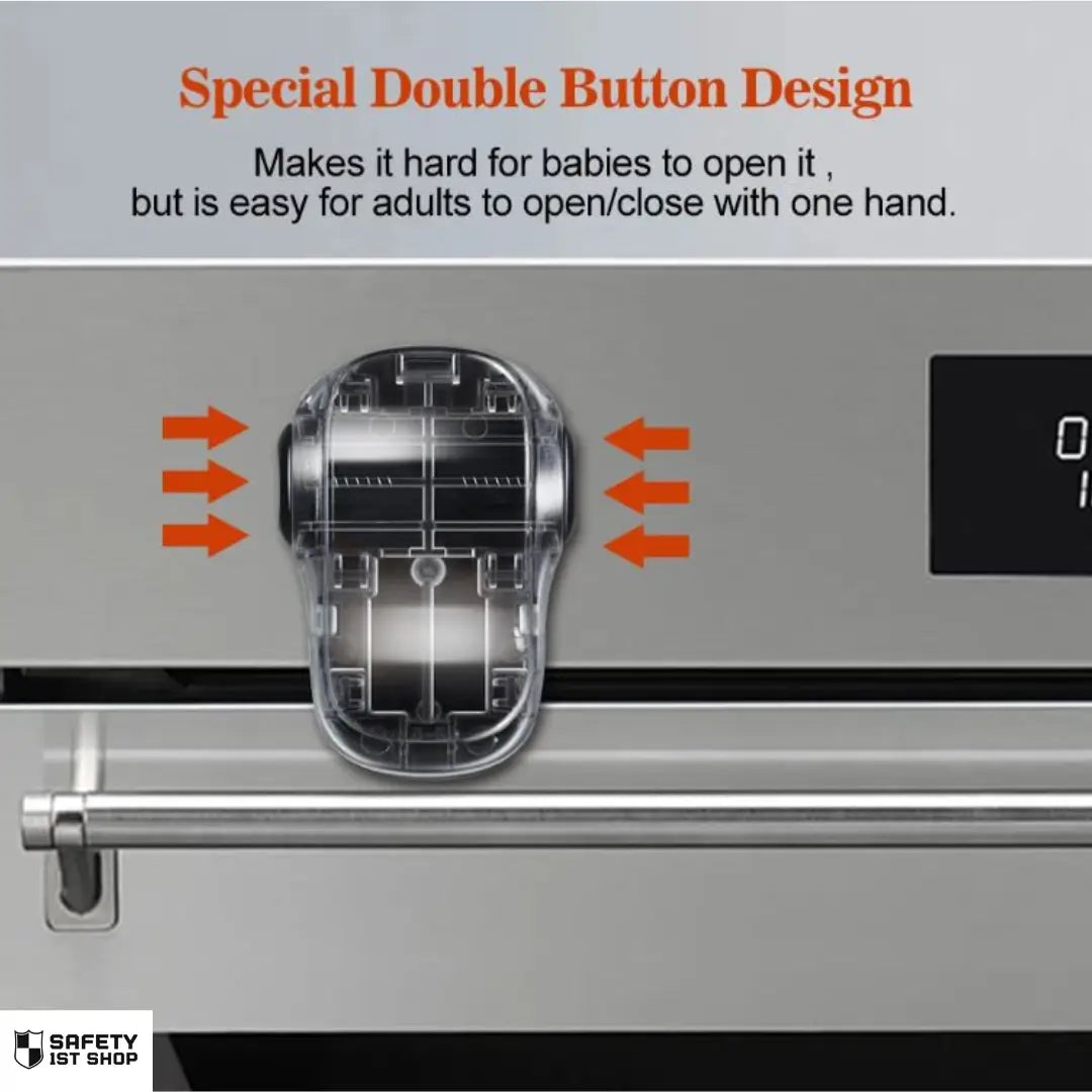 Oven lock with double-button system – secure for toddlers, easy one-handed use for adults