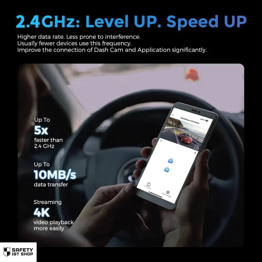 Fast and stable 2.4GHz connection enabling seamless 4K streaming and instant data transfer for the clearest driving footage