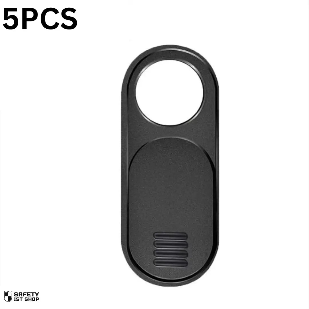 Pack of five black privacy camera covers on white background – full device protection set