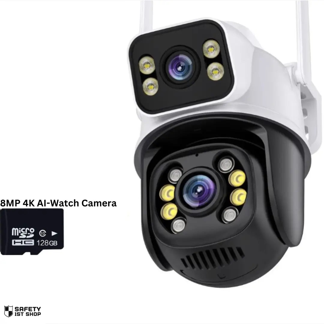 8MP surveillance camera with 128GB storage option, offering extended local memory for seamless video monitoring and playback.
