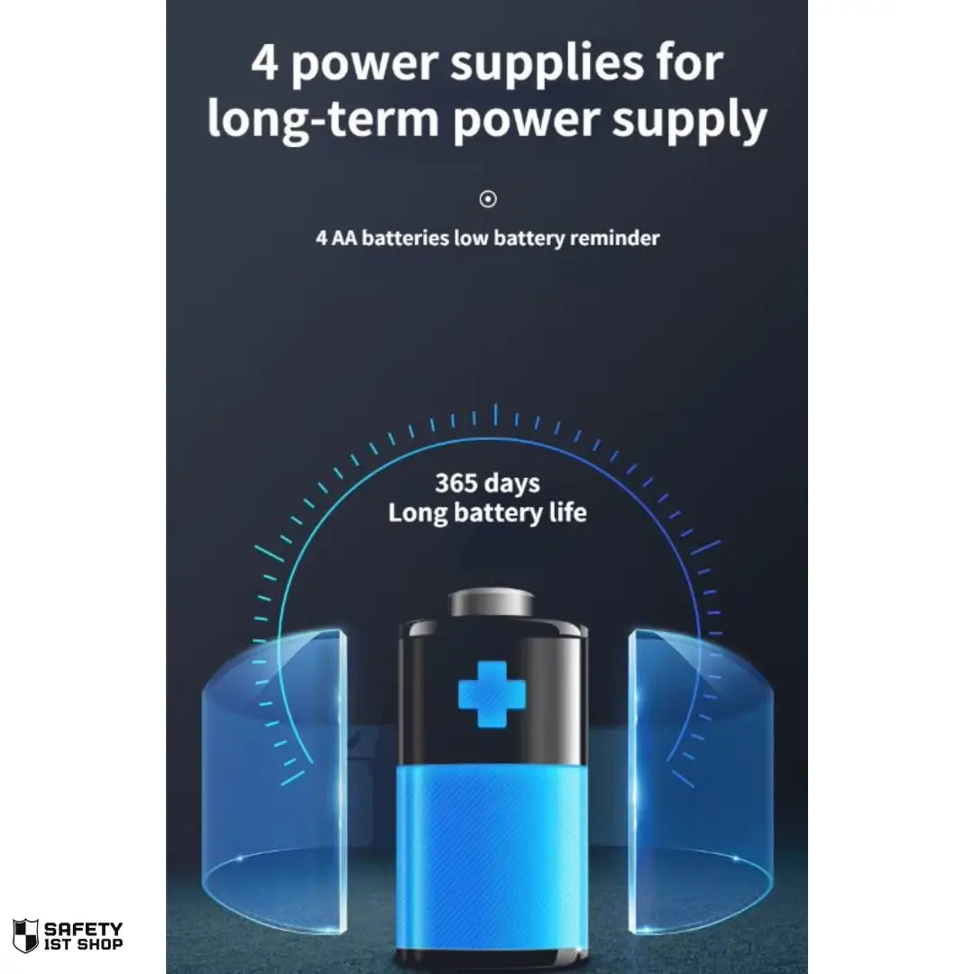 Smart lock battery life display with 4 AA batteries and low power warning system