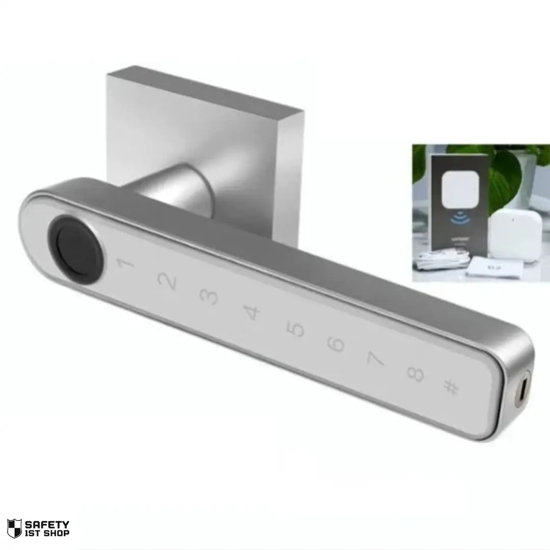 Silver ttlock hub smart lock with highlighted accessory box