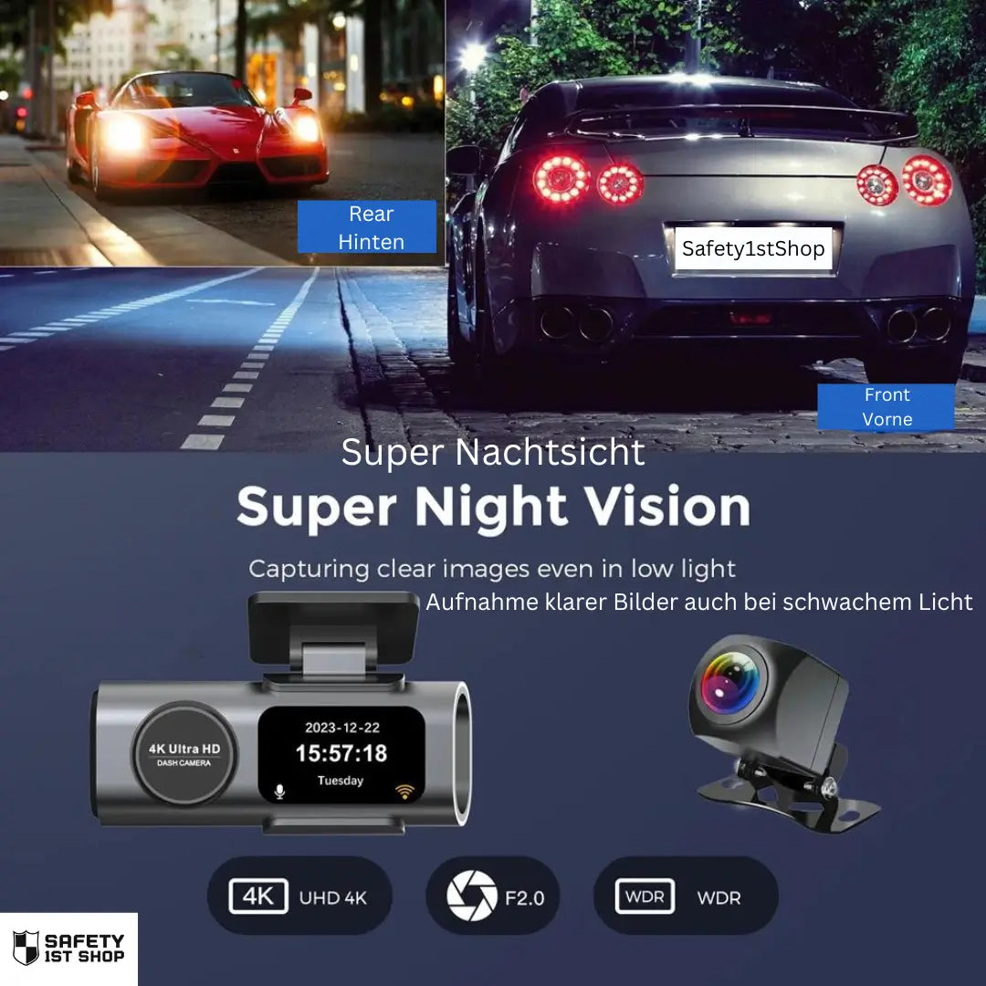 Ultra-clear front and rear road guardian capturing every drive — vivid detail, day and night