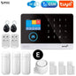 Smart home security system with a focus on motion detection – featuring three PIR detectors, three door sensors, a siren, two remote controllers, and two RFID tags, with WiFi, GSM, and Tuya integration.