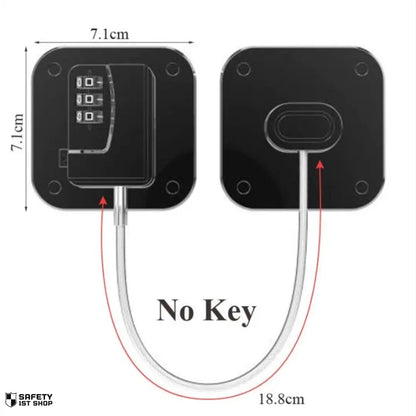 black child lock with numeric combination code, shown with size dimensions on white background, protective and durable build