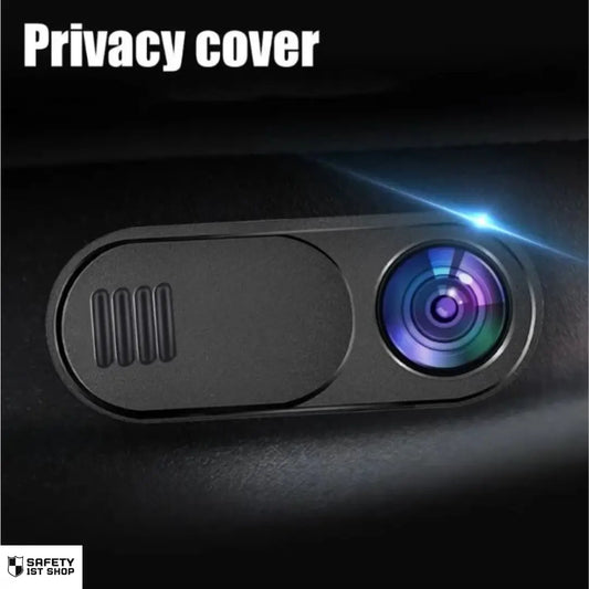 Black webcam privacy cover on black background with lens glow effect – elegant product display