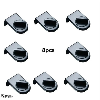 Eight-piece black window lock set designed for optimal child safety and window security. Ideal for homes with multiple windows, providing reliable protection for every room. Presented on a clean white background, offering a sleek, modern look.