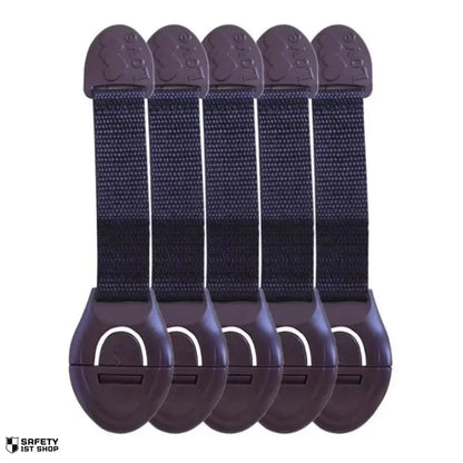 Set of 5 brown child safety locks for nursery furniture - secure babyproofing accessory