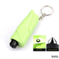 Neon green car emergency tool in classic grip-style design shown close-up with inset images highlighting blade and striking head components.