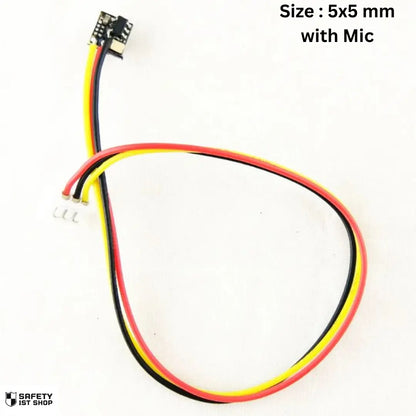 mini surveillance camera with mic, black, 5x5mm lens, detailed wiring, compact and discreet for monitoring, with mic option.