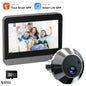 door camera with 32GB memory card on white background next to smart display showing happy family.