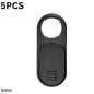 Pack of five black privacy camera covers on white background – full device protection set
