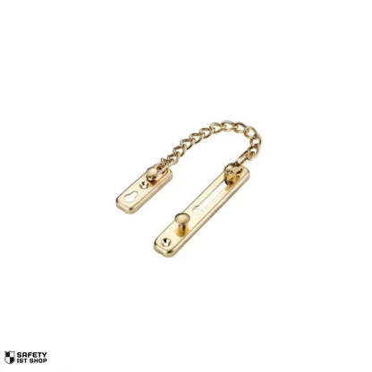 Luxurious gold stainless steel chain lock for door security, displayed on a minimalist white background