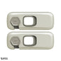 Set of two grey child safety locks on white background – minimal babyproofing product display