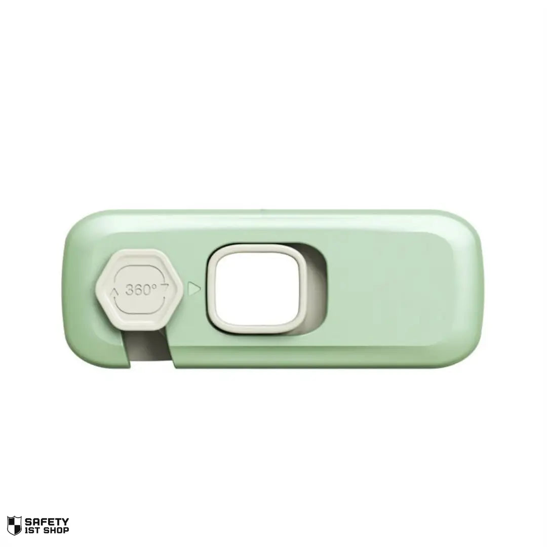 Single light green child safety lock on white background – clean babyproofing product display