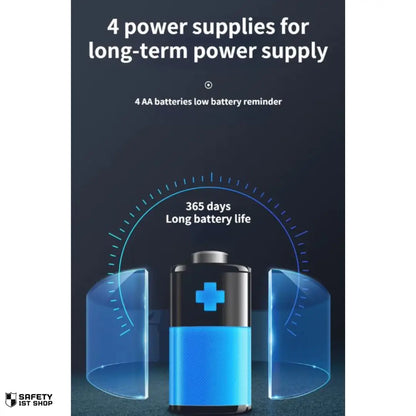Smart lock battery life display with 4 AA batteries and low power warning system
