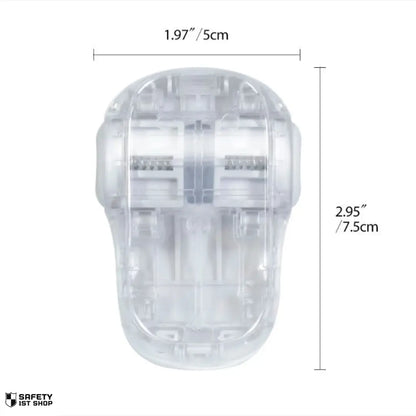 Oven safety lock in transparent white version with size dimensions shown on white background – product detail overview