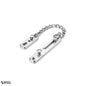 Sleek silver stainless steel chain lock for door security, displayed on a minimalist white background