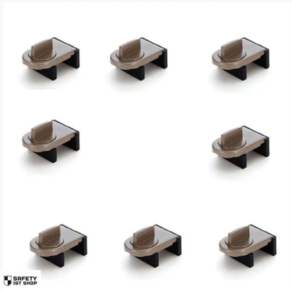Single-piece brown window lock for child safety and fall prevention, displayed on a clean white background – ideal for secure home window use.