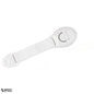 Single white baby drawer latch for closet - childproofing accessory on white background