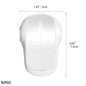 White oven guard with detailed dimensions – childproof locking device shown on clean background